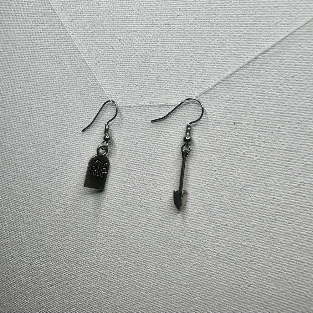Silver RIP and Shovel Earrings
